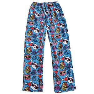 Girls' Plush Pajama Pants, Size Junior Small, Cool Cats and Cupcakes Print
